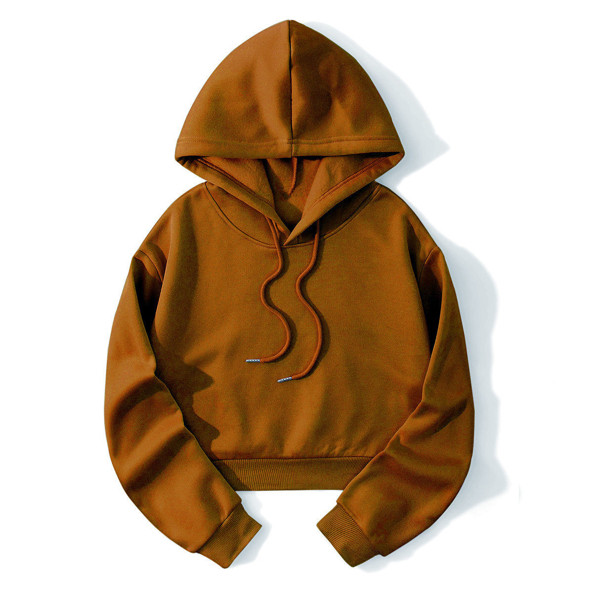 Autumn And Winter Fleece-lined Casual Short Cropped Hooded Sweatshirt