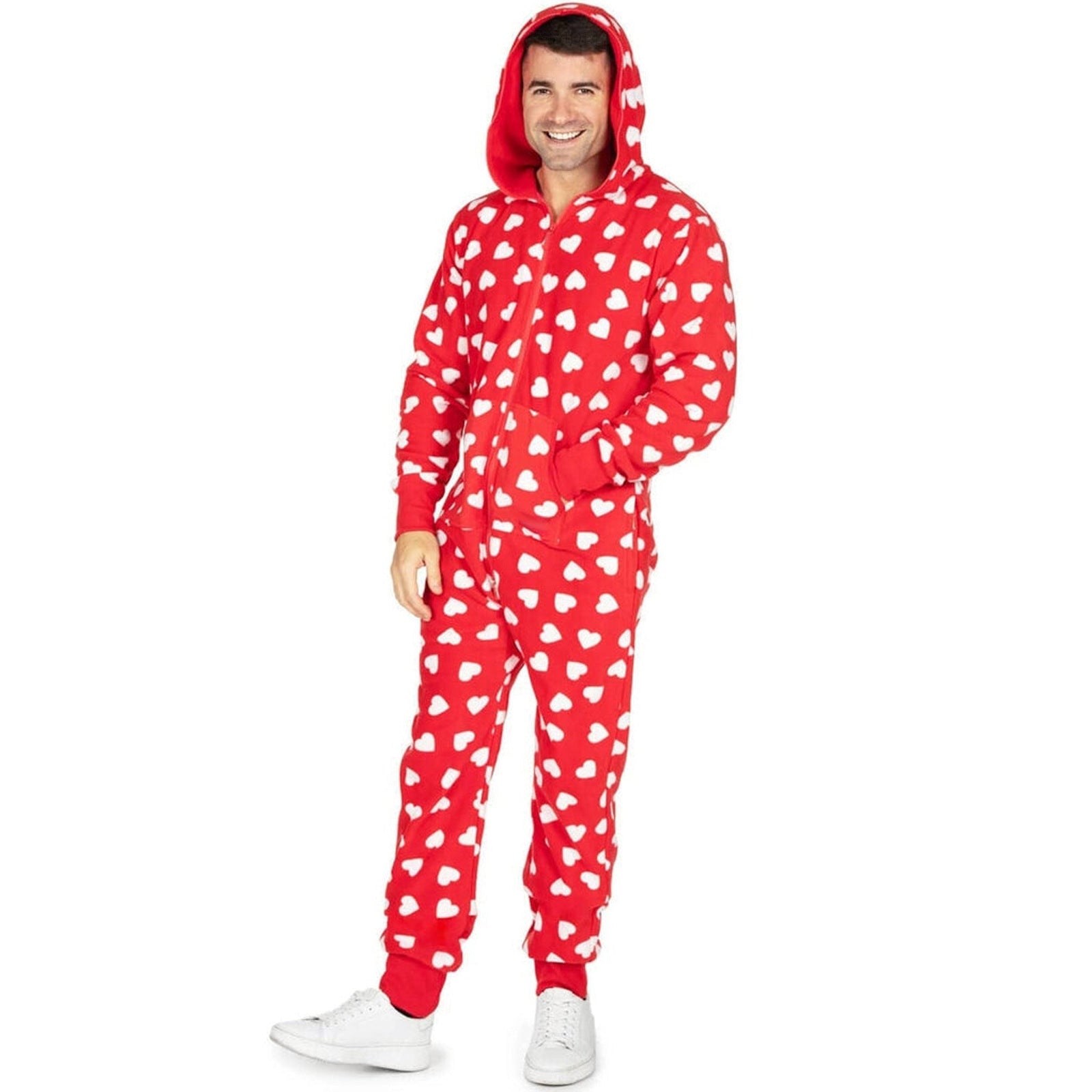 Christmas Autumn And Winter Hooded Love Print Onesie Pajamas