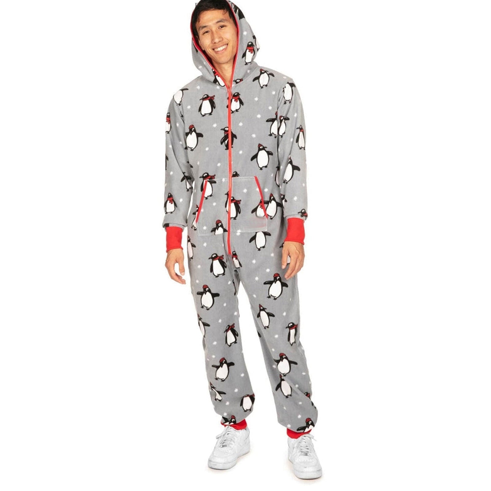 Christmas Autumn And Winter Hooded Love Print Onesie Pajamas