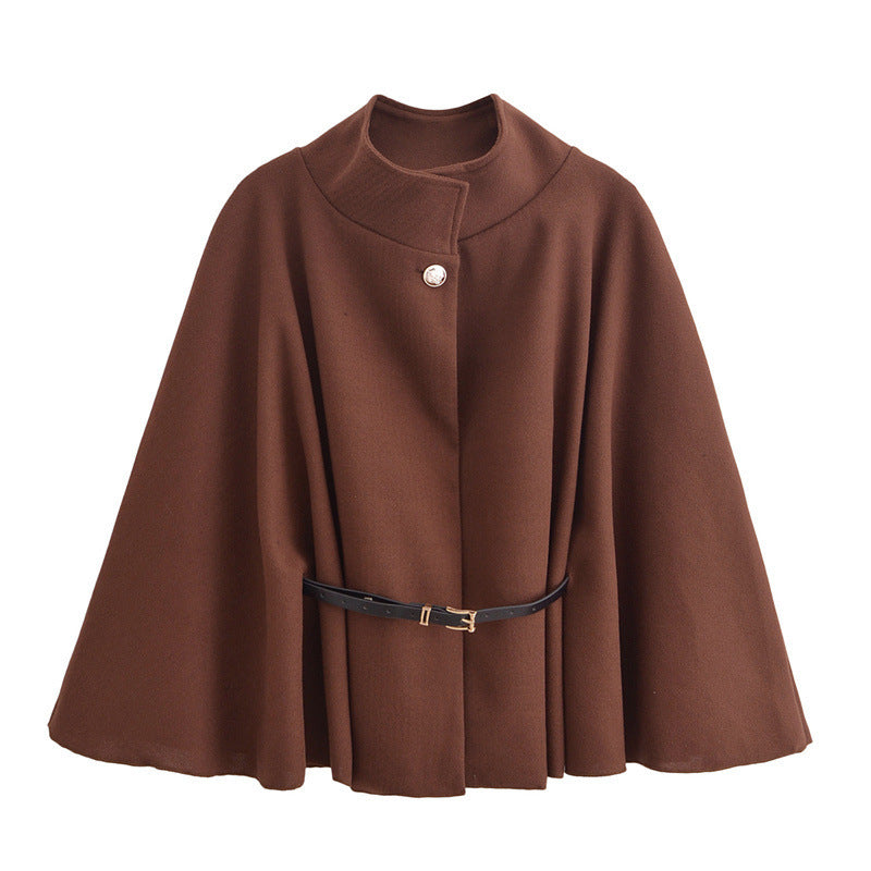 New Stand Collar Batwing Sleeves Cloak Top With Belt Ins Fashion Temperament Jacket Woolen Sweater