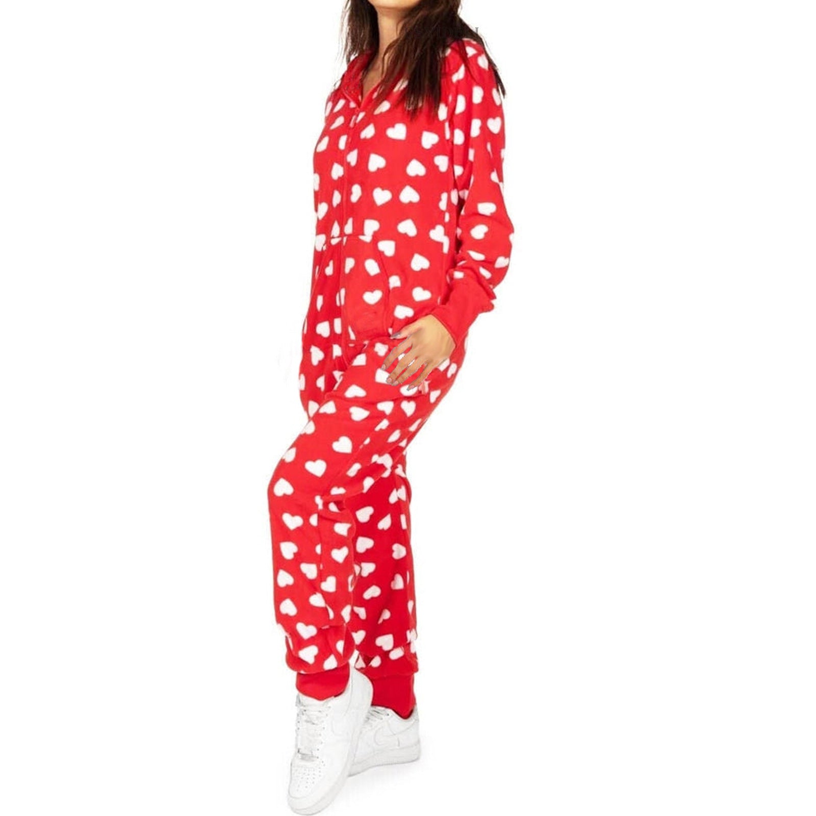 Christmas Autumn And Winter Hooded Love Print Onesie Pajamas
