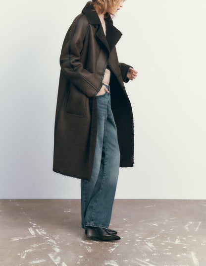 Winter Jacket With Belt Fashion Double Breasted Lapel Windbreaker Women&