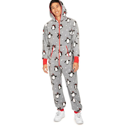 Christmas Autumn And Winter Hooded Love Print Onesie Pajamas