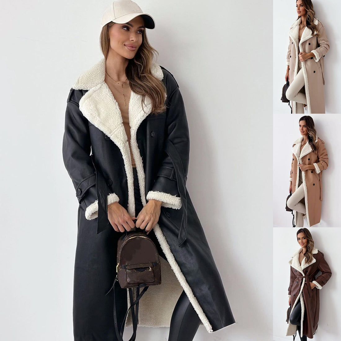 Winter Jacket With Belt Fashion Double Breasted Lapel Windbreaker Women&