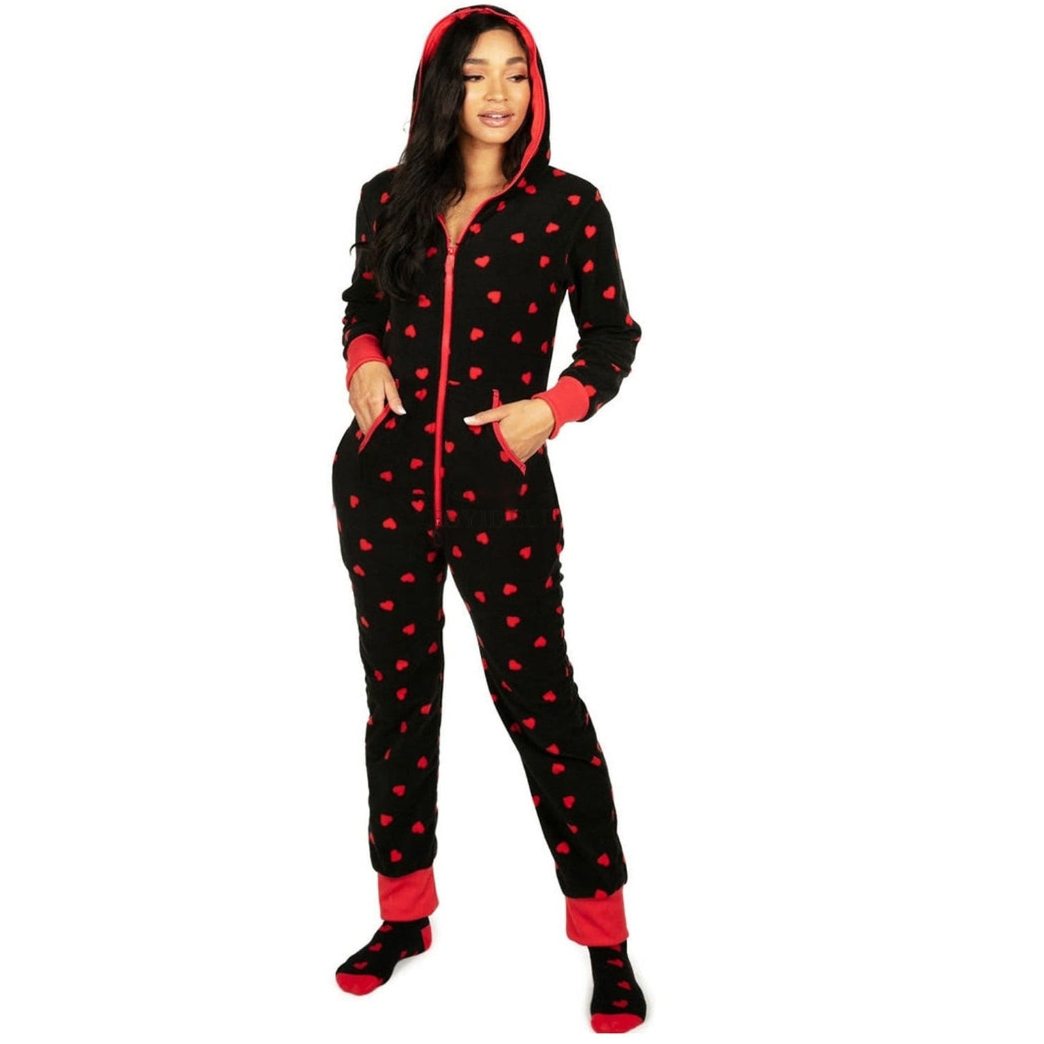Christmas Autumn And Winter Hooded Love Print Onesie Pajamas