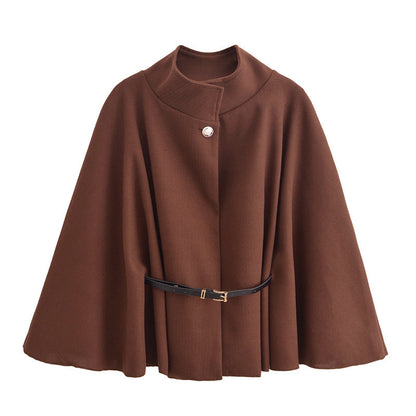 New Stand Collar Batwing Sleeves Cloak Top With Belt Ins Fashion Temperament Jacket Woolen Sweater