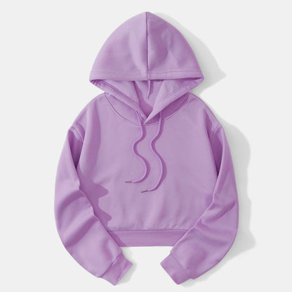 Autumn And Winter Fleece-lined Casual Short Cropped Hooded Sweatshirt