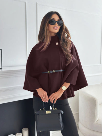 New Stand Collar Batwing Sleeves Cloak Top With Belt Ins Fashion Temperament Jacket Woolen Sweater