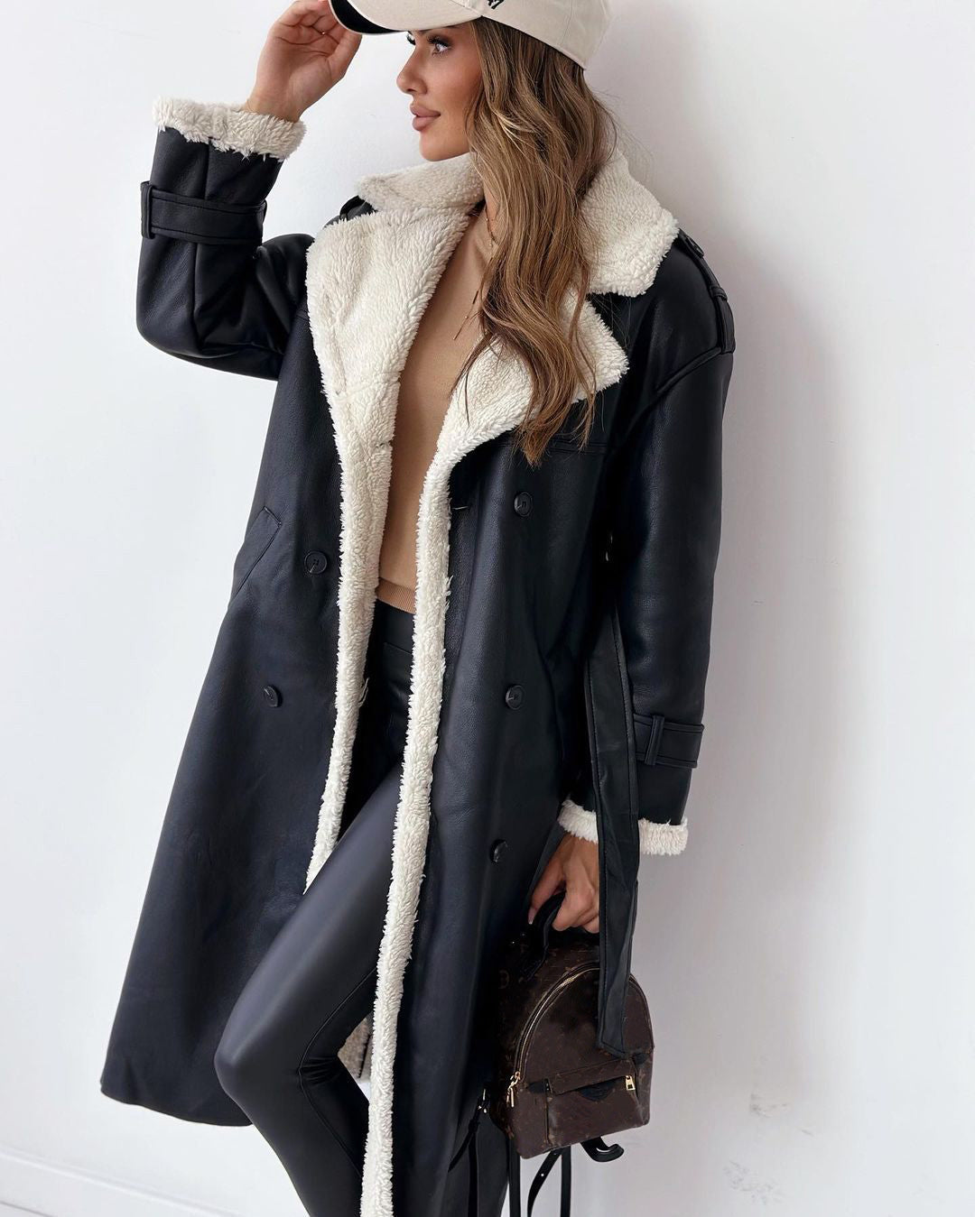 Winter Jacket With Belt Fashion Double Breasted Lapel Windbreaker Women&