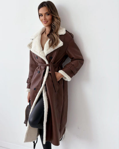 Winter Jacket With Belt Fashion Double Breasted Lapel Windbreaker Women&