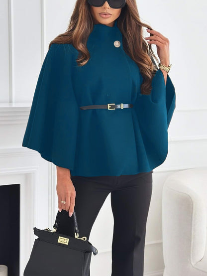 New Stand Collar Batwing Sleeves Cloak Top With Belt Ins Fashion Temperament Jacket Woolen Sweater