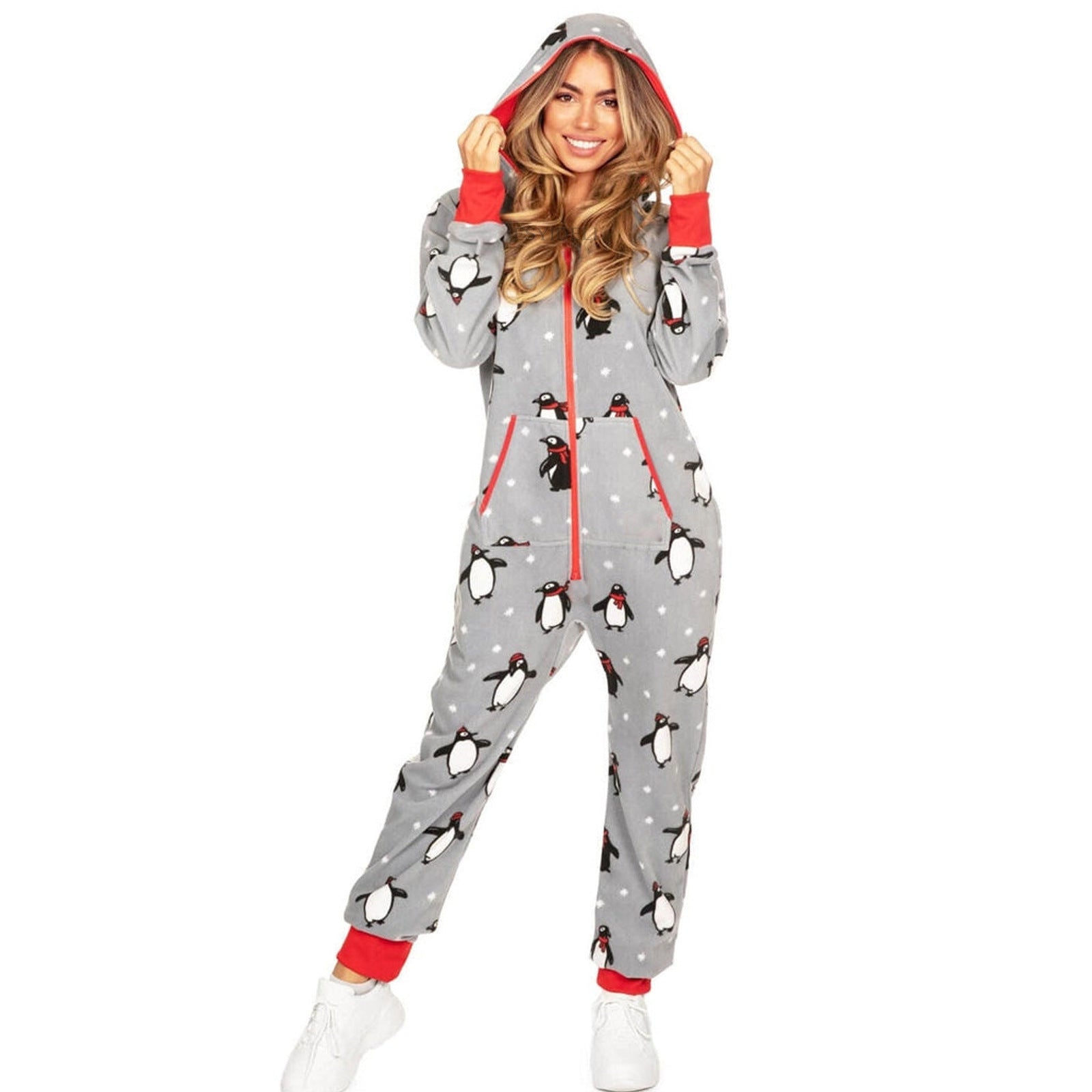 Christmas Autumn And Winter Hooded Love Print Onesie Pajamas