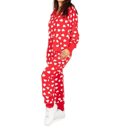 Christmas Autumn And Winter Hooded Love Print Onesie Pajamas