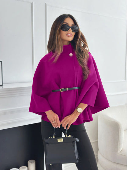 New Stand Collar Batwing Sleeves Cloak Top With Belt Ins Fashion Temperament Jacket Woolen Sweater