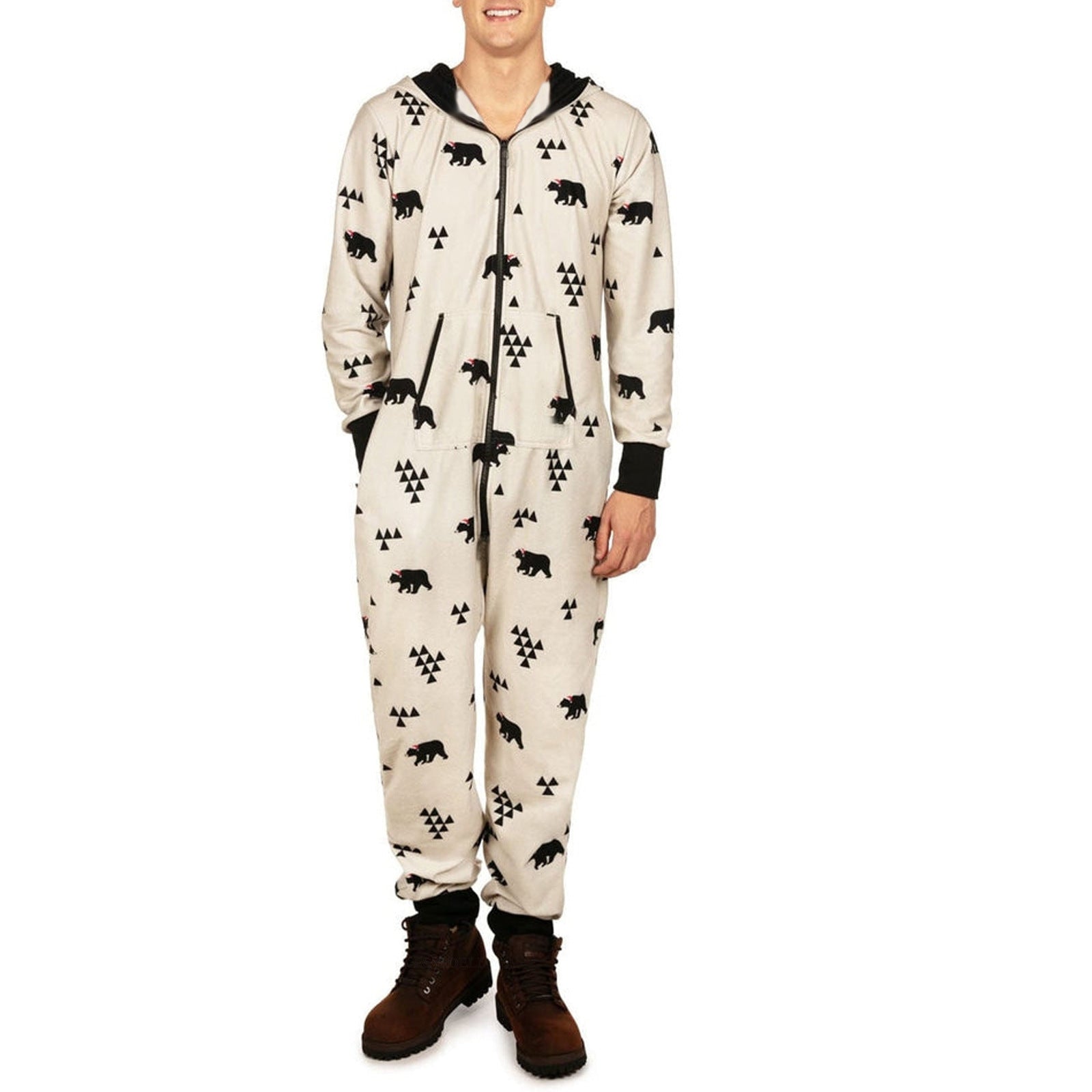 Christmas Autumn And Winter Hooded Love Print Onesie Pajamas